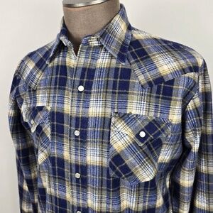 VINTAGE Anthonys ATB Western Wear Plaid Snap Flannel Shirt Mens L (16 1/2 )